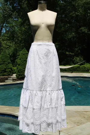 Caicos Tiered Lace and Embroidered Cotton Skirt/ Tailored or Loose Fit