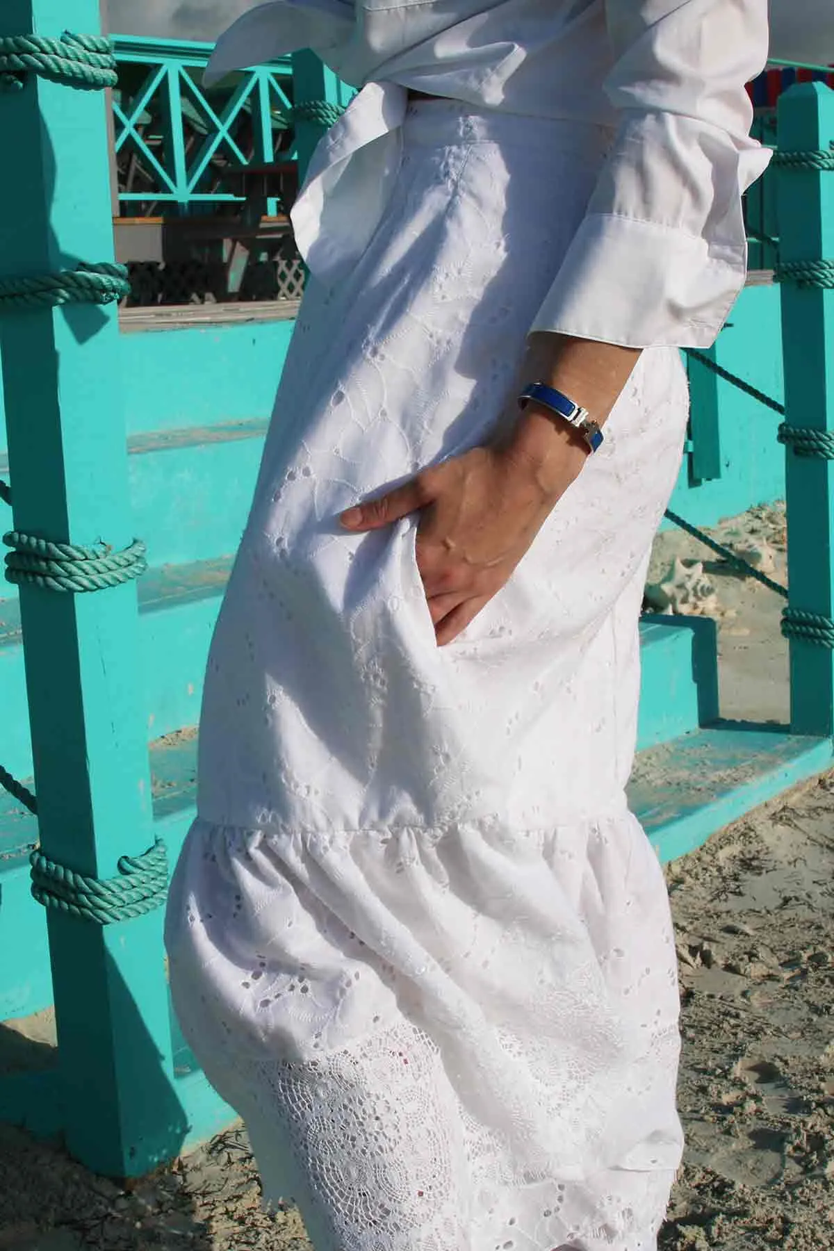 Caicos Tiered Lace and Embroidered Cotton Skirt/ Tailored or Loose Fit