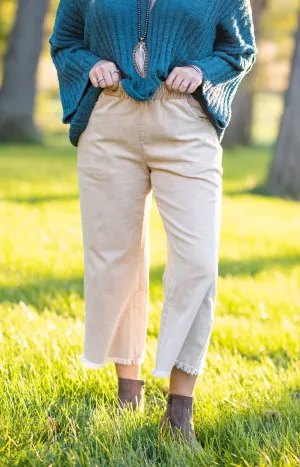 Camel Stone Wash Corduroy Wide Leg Pants