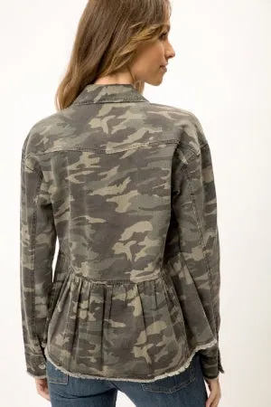 Camouflage Peplum Trucker Jacket