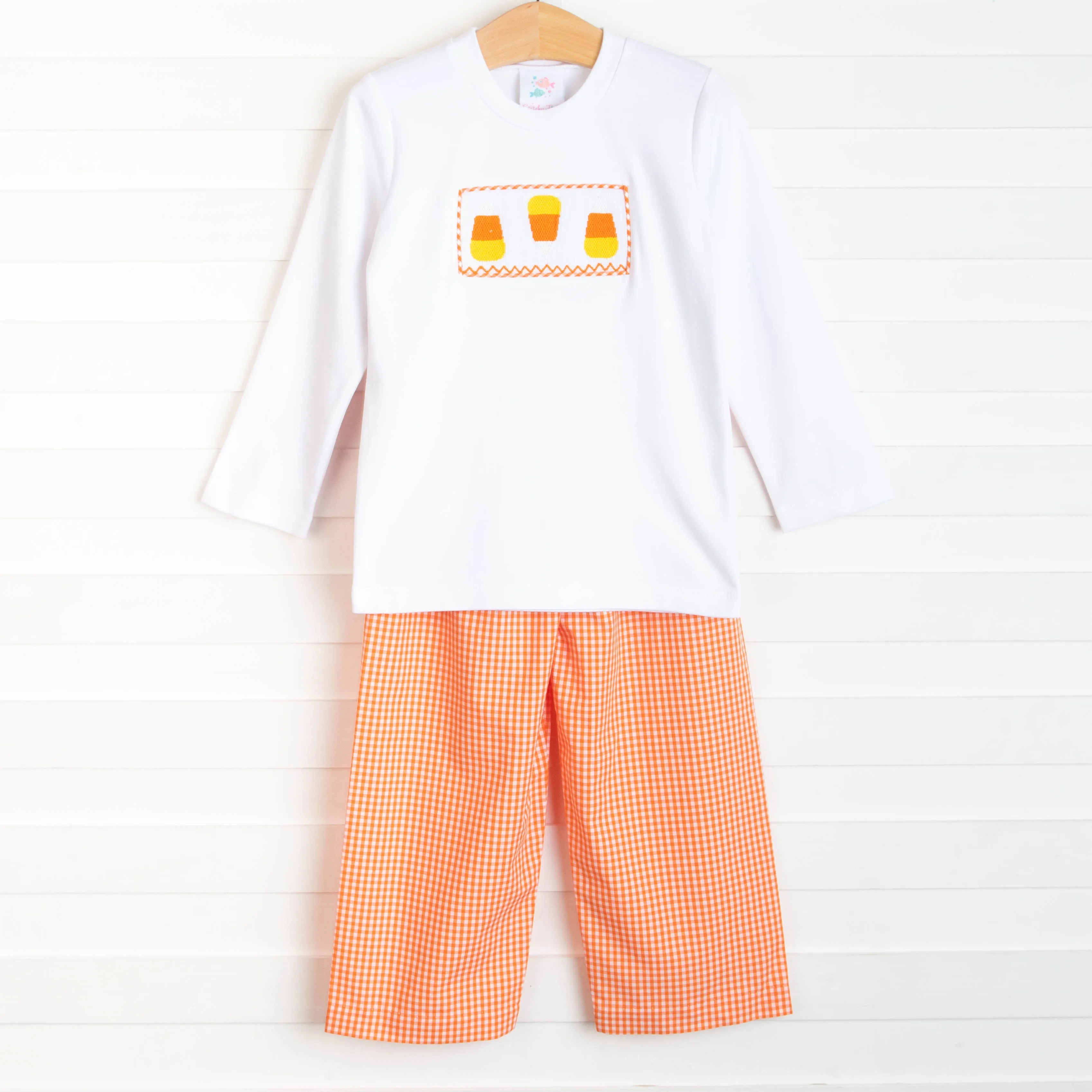 Candy Corn Cutie Smocked Pant Set, Orange