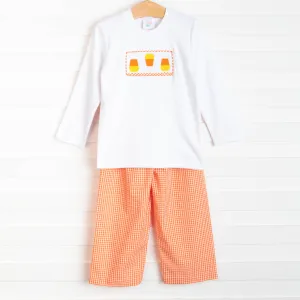 Candy Corn Cutie Smocked Pant Set, Orange