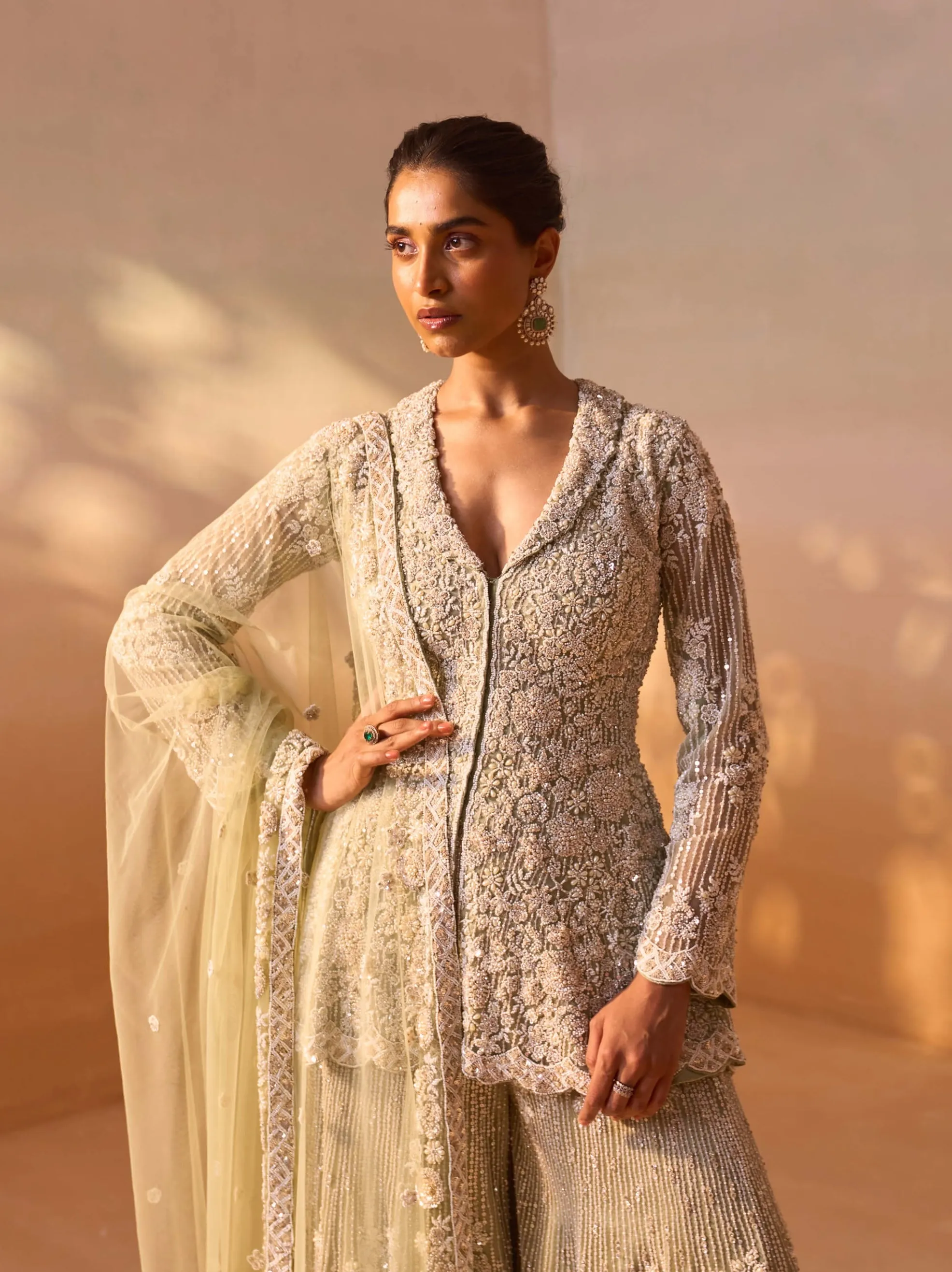 Cardamom embroidered sharara set