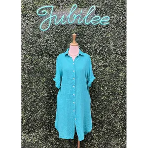 Caribbean Teal Linen Dress