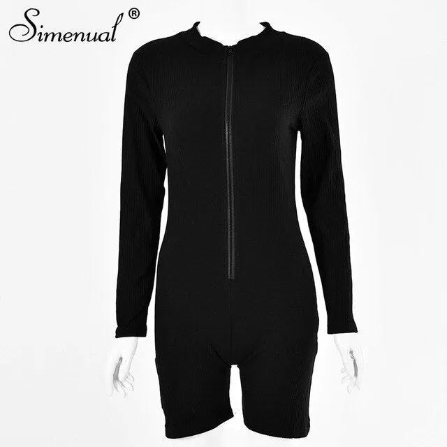 Casual Skinny Biker Shorts Playsuits Women Long Sleeve