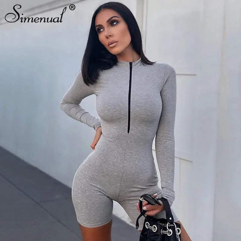 Casual Skinny Biker Shorts Playsuits Women Long Sleeve