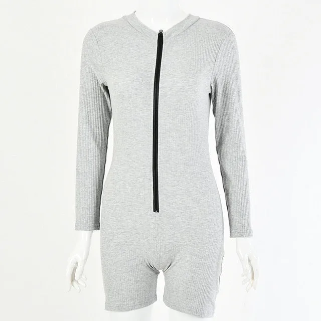 Casual Skinny Biker Shorts Playsuits Women Long Sleeve