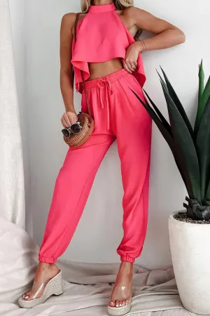 Casual Solid Backless Halter Sleeveless Two Pieces