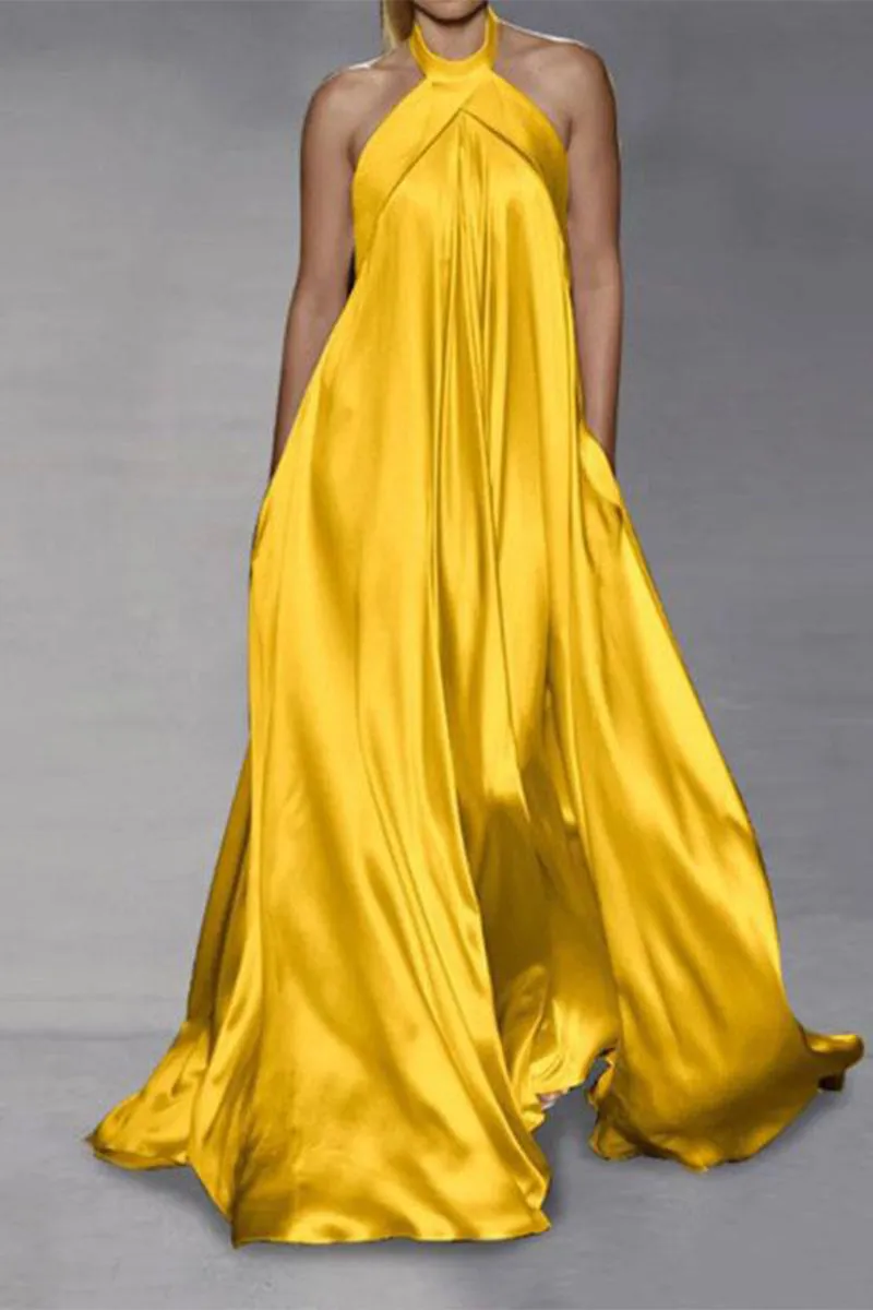 Casual Vacation Solid Solid Color Halter Sleeveless Dress Dresses