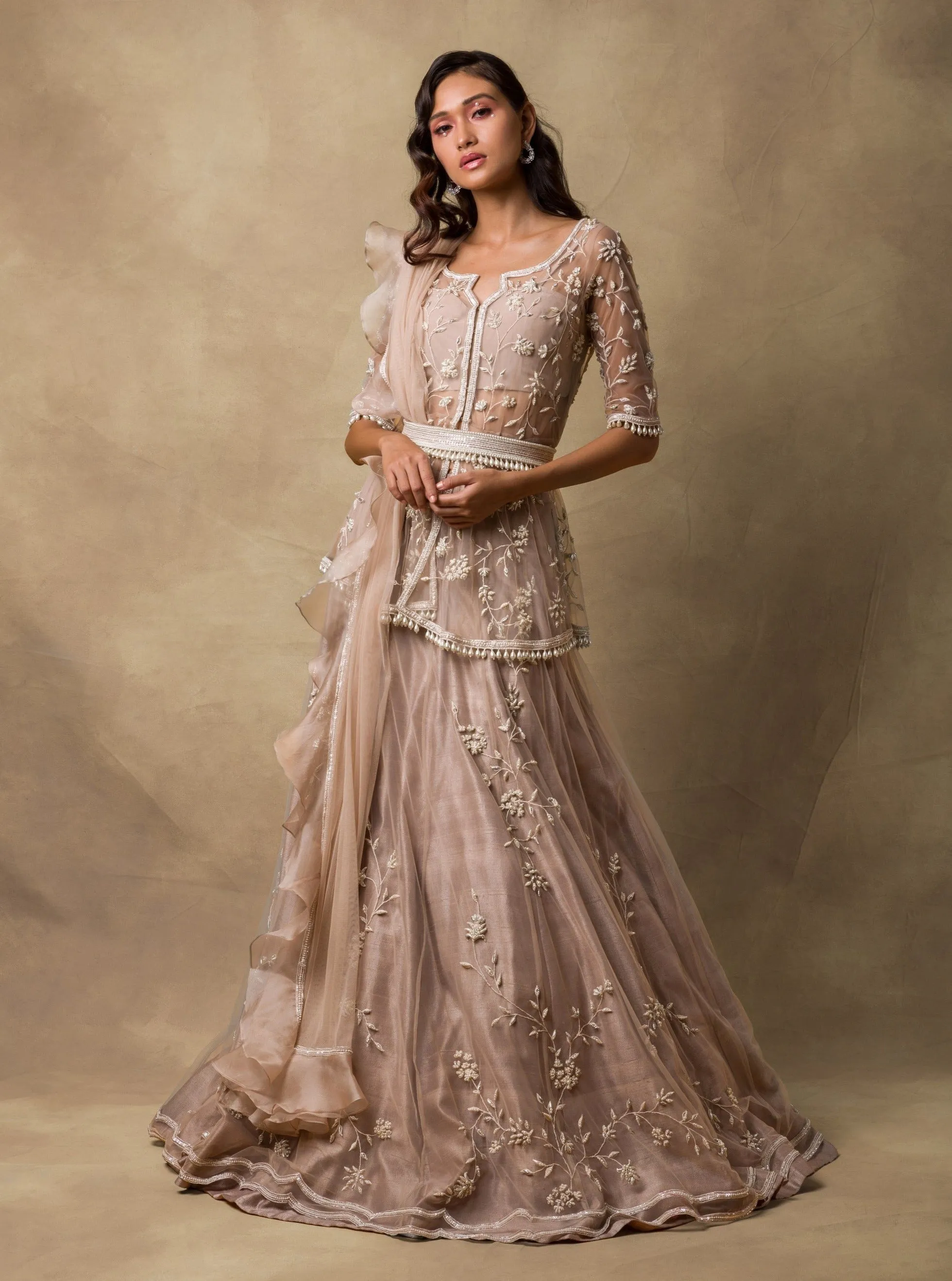 Champagne Gold Embroidered Lehenga Set