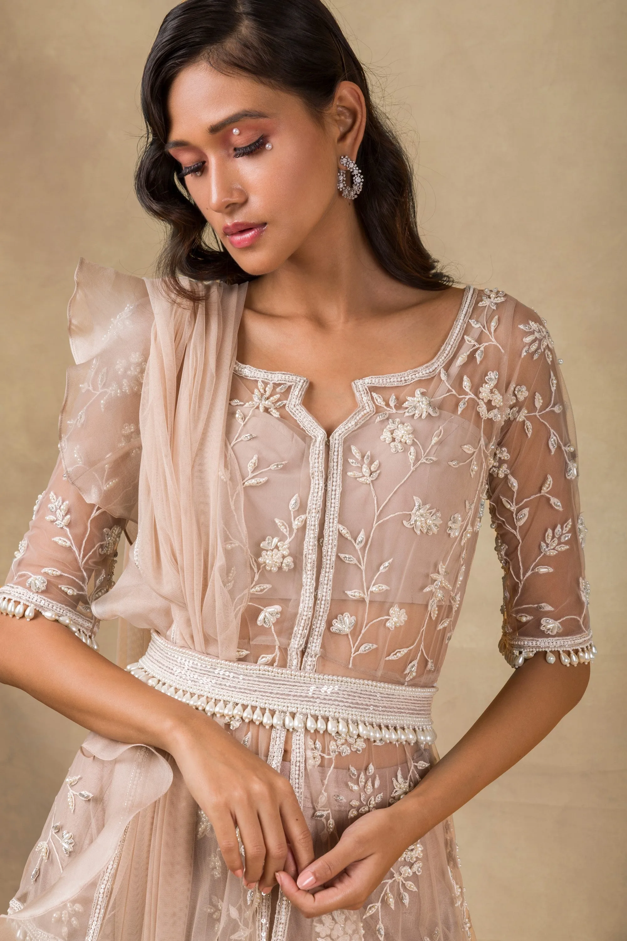 Champagne Gold Embroidered Lehenga Set
