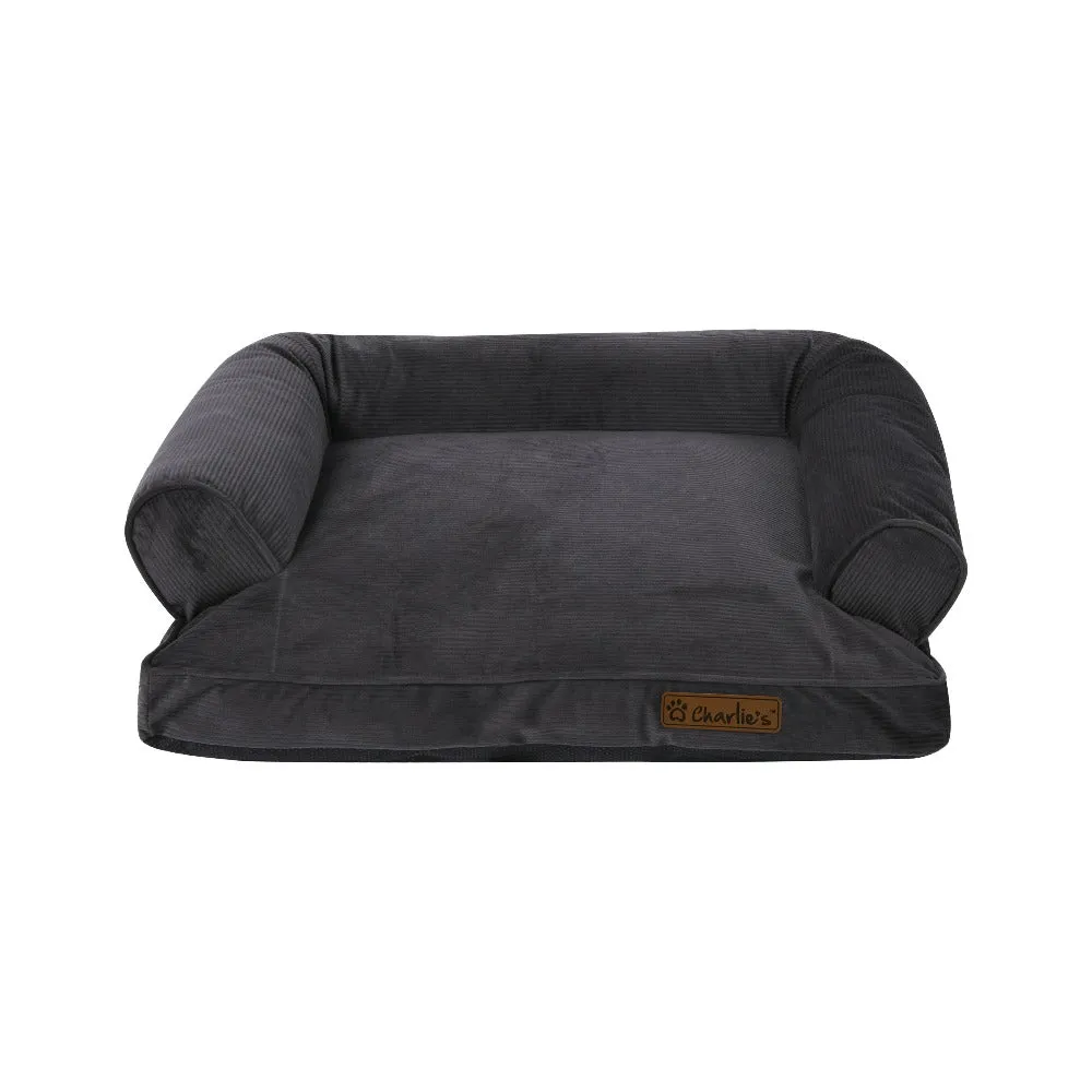 Charlie's Corduroy Dog Sofa Bed Charcoal Small