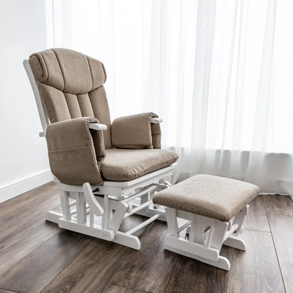 Chatsworth Nursing Chair and Footstool - Natural Wood and Cappuccino Cushions