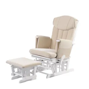 Chatsworth Nursing Chair and Footstool - White Wood and Oatmeal Cushions