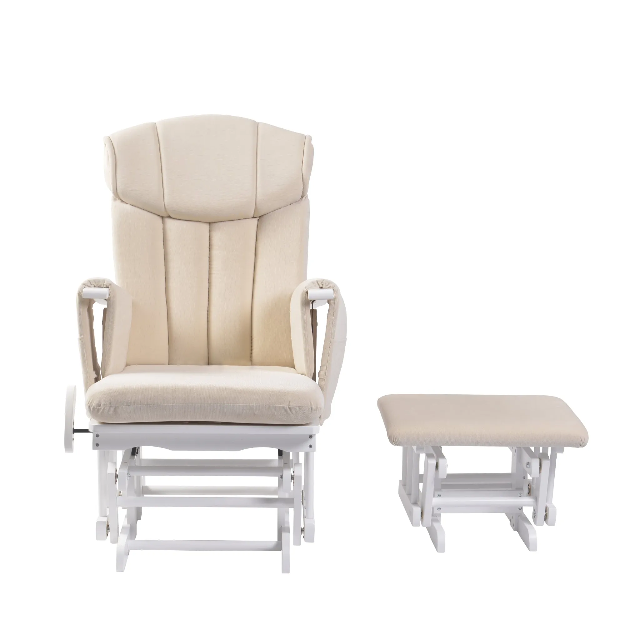 Chatsworth Nursing Chair and Footstool - White Wood and Oatmeal Cushions