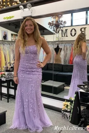 Cheap 2025 Lilac Lace Prom Dresses UK Long Mermaid Eveing Formal Dresses