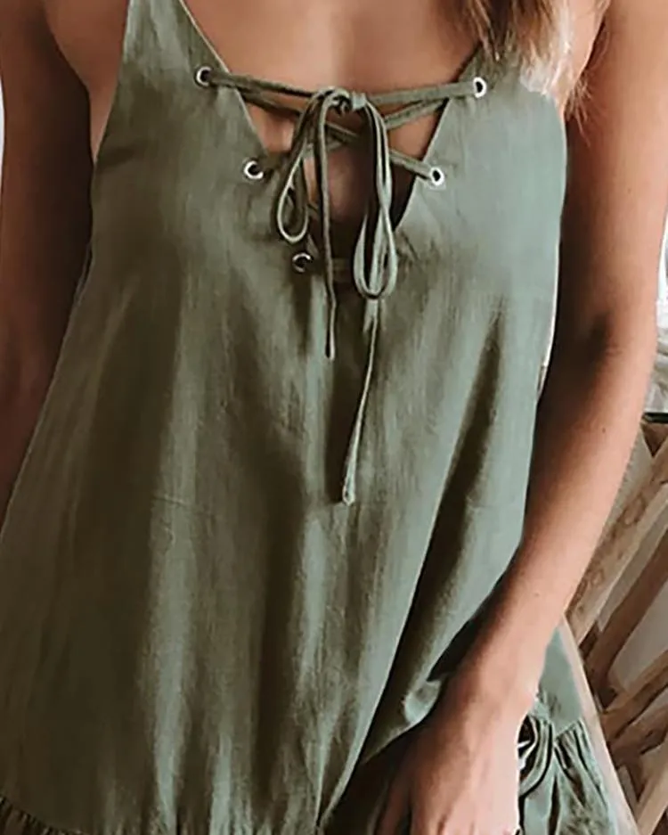 Chicindress Strap Hollow Out Lace-Up Dress
