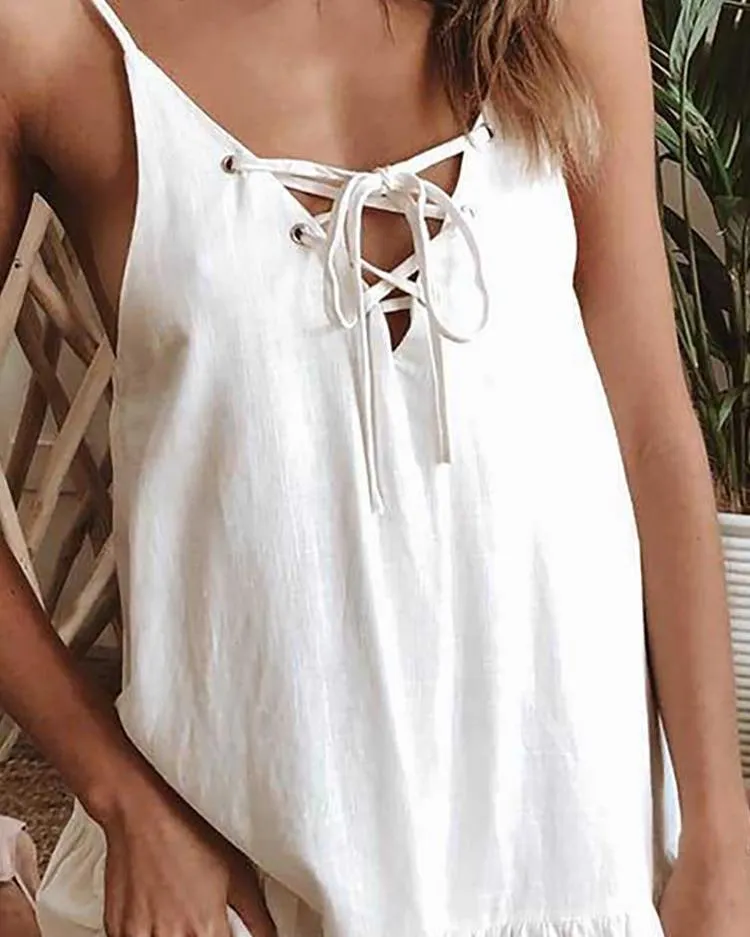 Chicindress Strap Hollow Out Lace-Up Dress