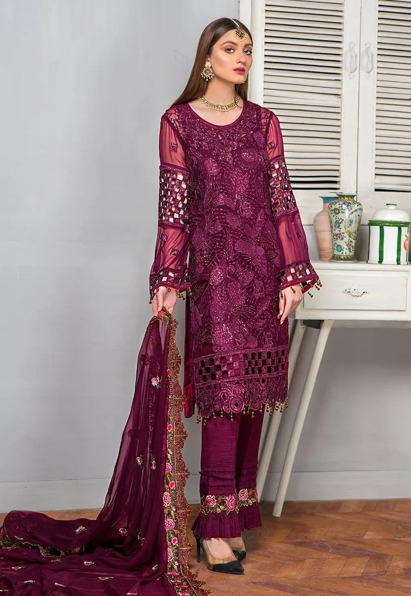 Chiffon Embroidered Suit for Party #M0112