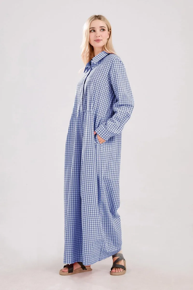 Chouyatou Women Long Sleeve Wide Leg Plaid Jumpsuits Casual Loose Fit Button Up One Piece Jumpsuit Long Pants