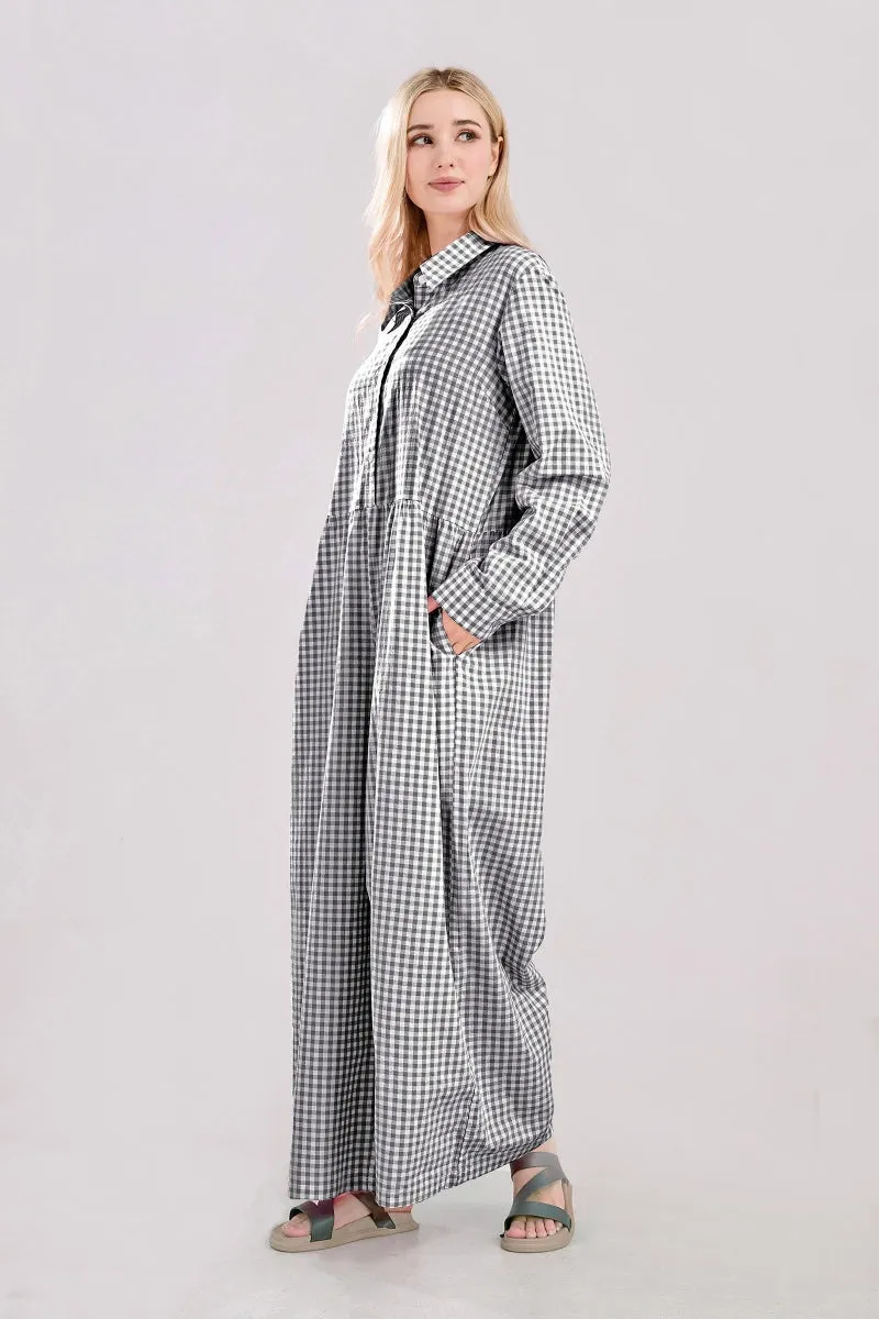 Chouyatou Women Long Sleeve Wide Leg Plaid Jumpsuits Casual Loose Fit Button Up One Piece Jumpsuit Long Pants