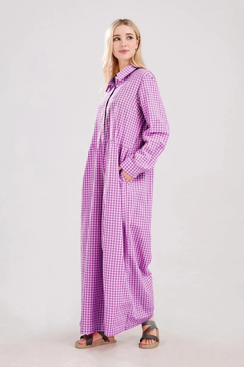 Chouyatou Women Long Sleeve Wide Leg Plaid Jumpsuits Casual Loose Fit Button Up One Piece Jumpsuit Long Pants