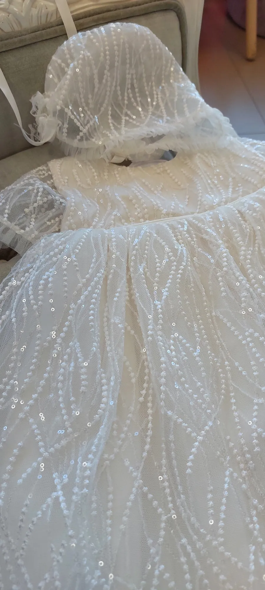Christening Dress Embroidered Line Lace - sz 0