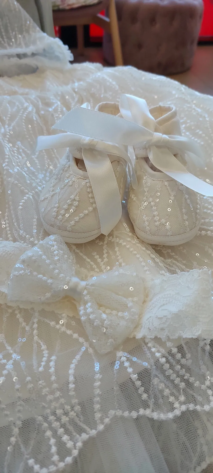 Christening Dress Embroidered Line Lace - sz 0