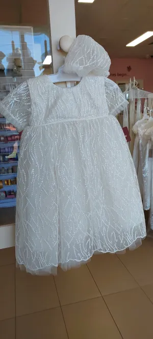 Christening Dress Embroidered Line Lace - sz 0