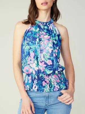 Cinch Waist Halter Top - Blue Multi FINAL SALE