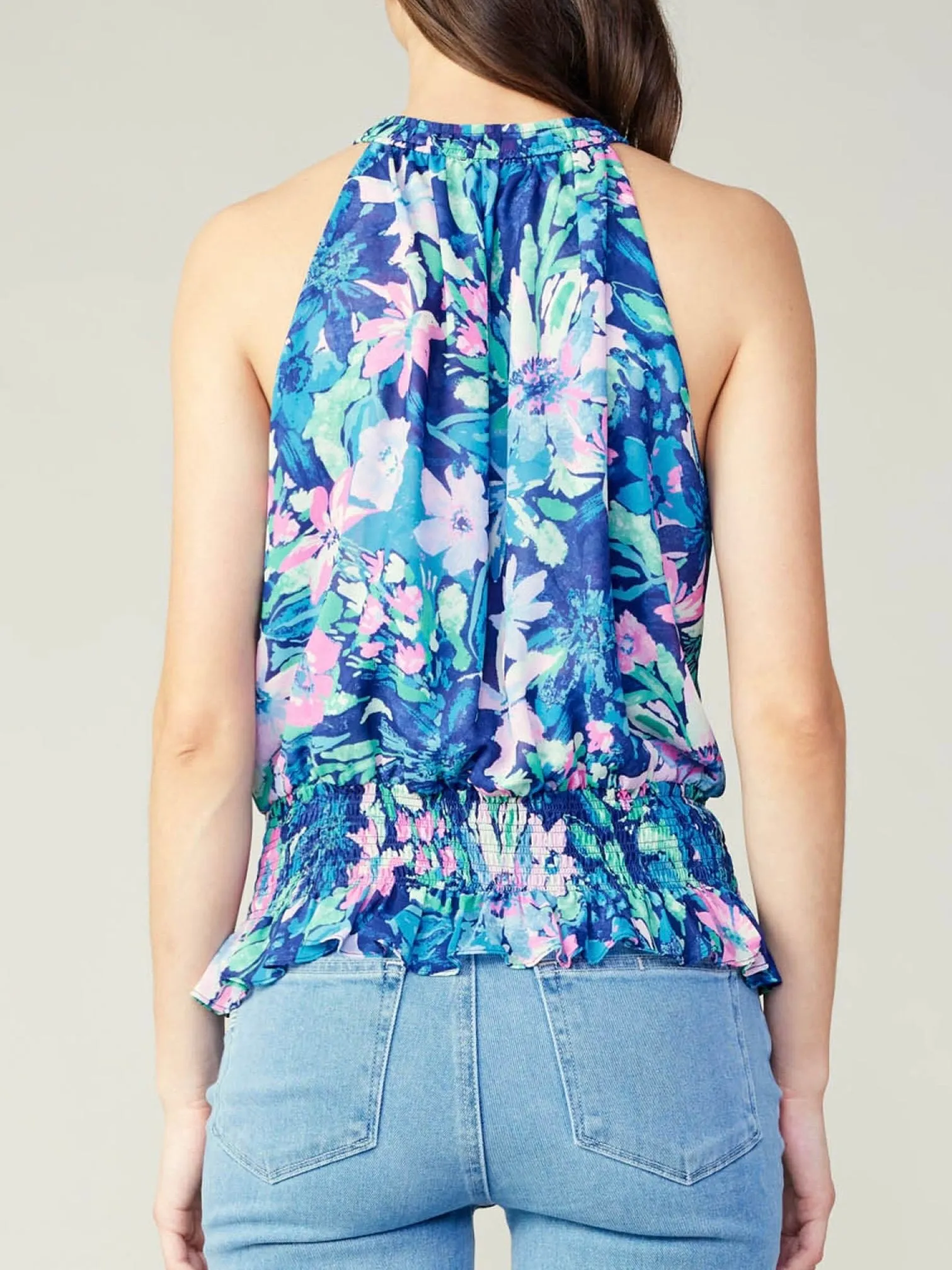Cinch Waist Halter Top - Blue Multi FINAL SALE