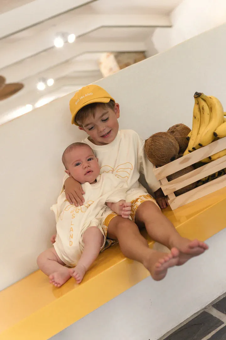 CINNAMON BABY BIG ISLAND T-SHIRT ROMPER - MUSTARD