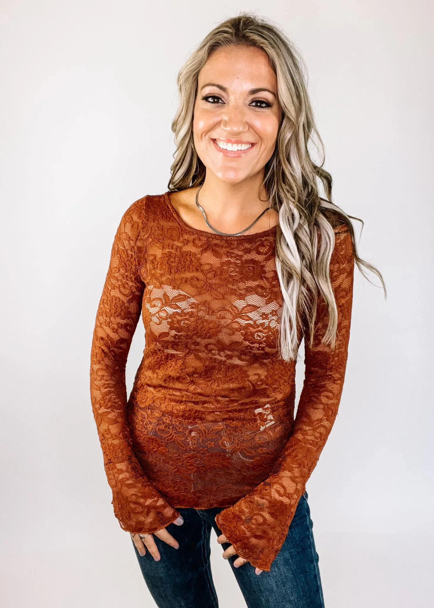 Cinnamon Lace Sleeve Top