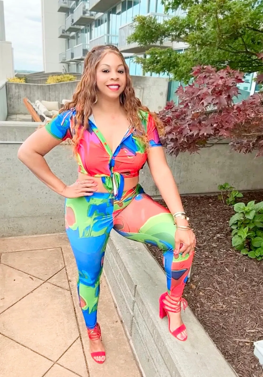 CLEARANCE! Vibrant Vibe Stretchy Two Piece Pants Set! Up to 3X!