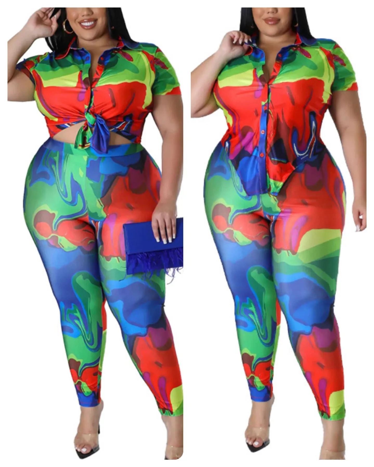 CLEARANCE! Vibrant Vibe Stretchy Two Piece Pants Set! Up to 3X!