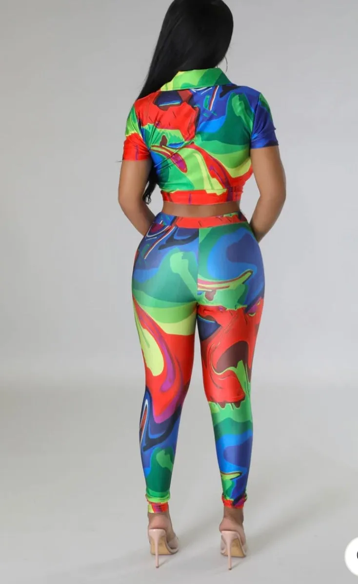 CLEARANCE! Vibrant Vibe Stretchy Two Piece Pants Set! Up to 3X!