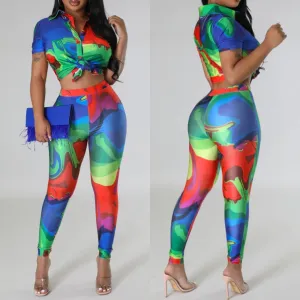 CLEARANCE! Vibrant Vibe Stretchy Two Piece Pants Set! Up to 3X!
