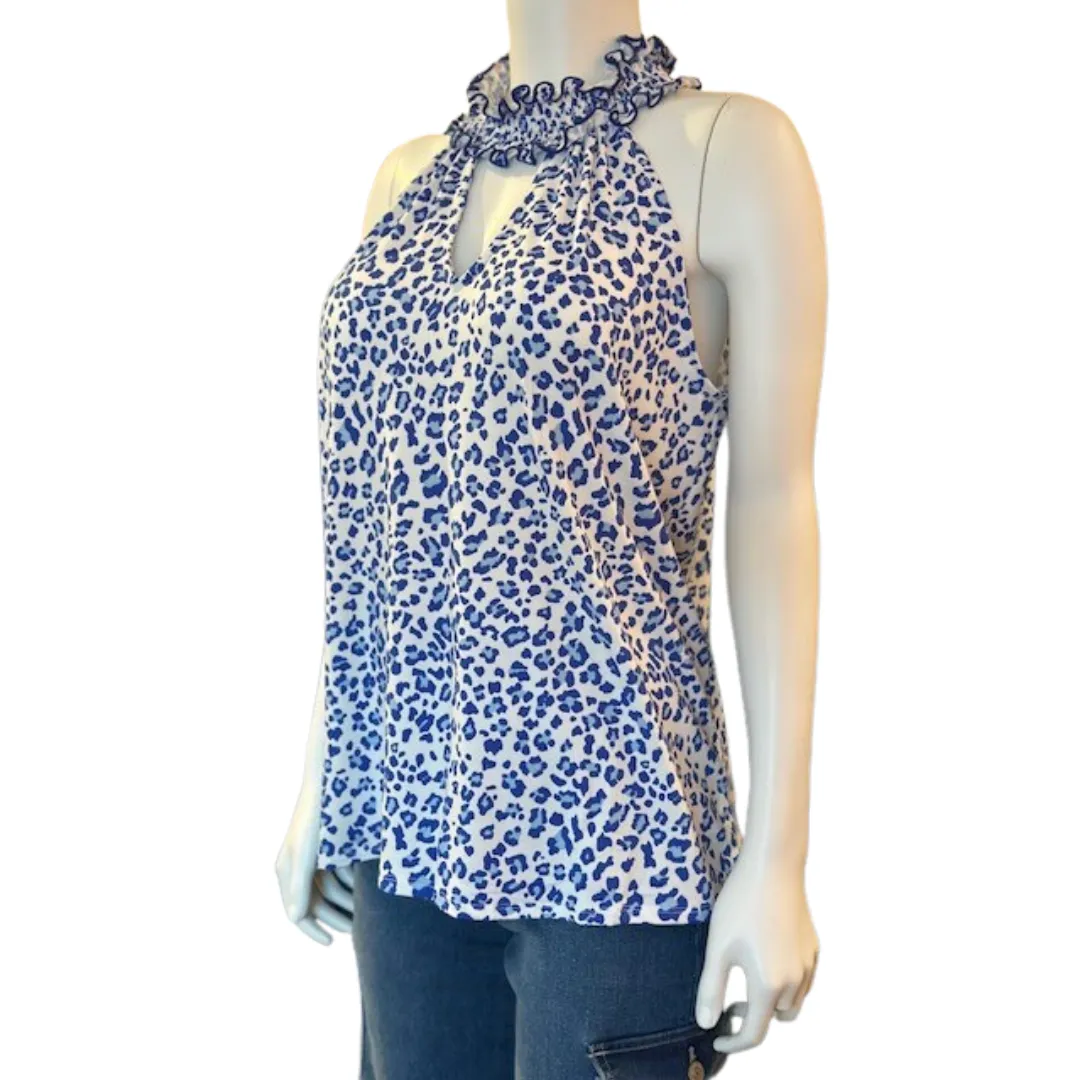 Cobalt blue smock neck halter top