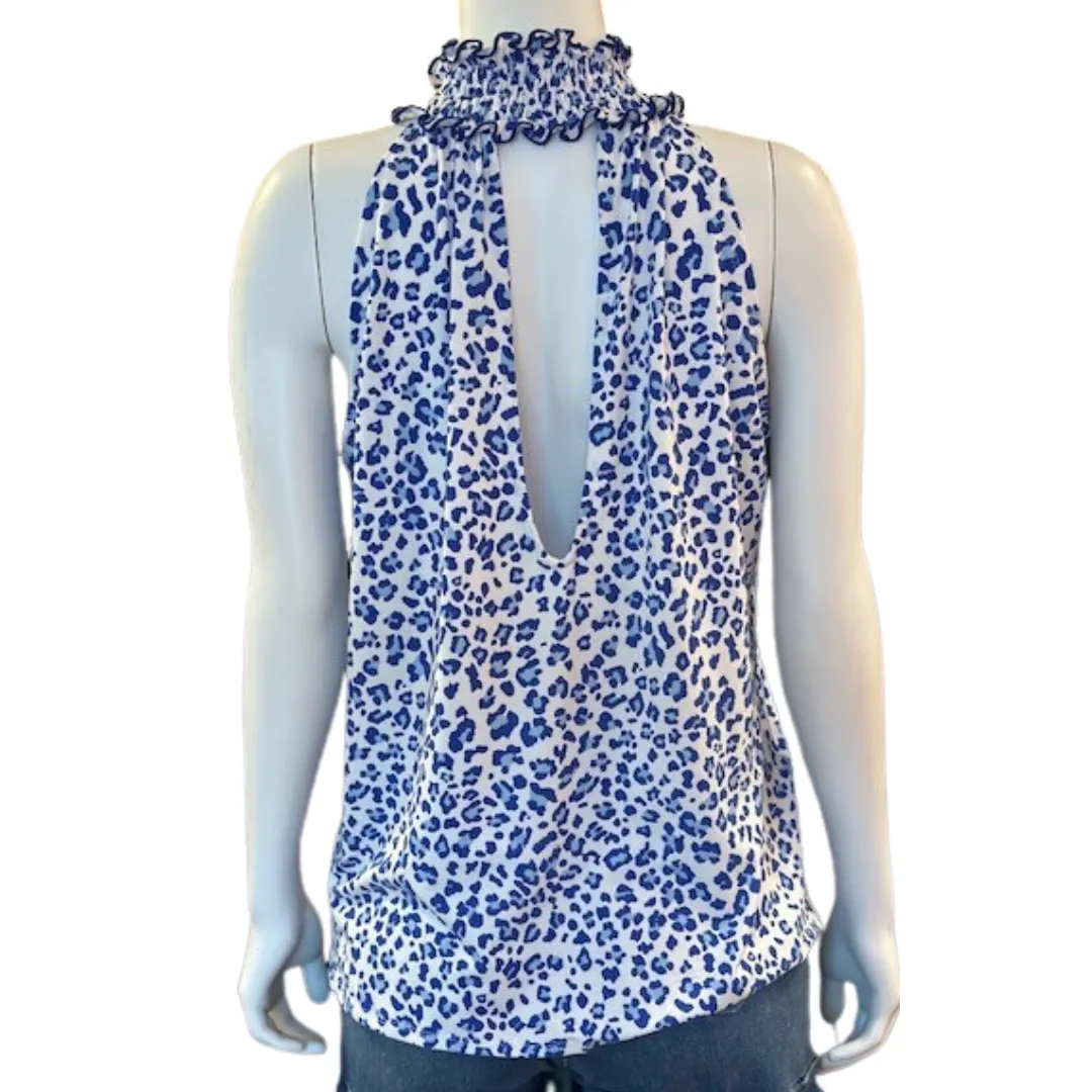 Cobalt blue smock neck halter top