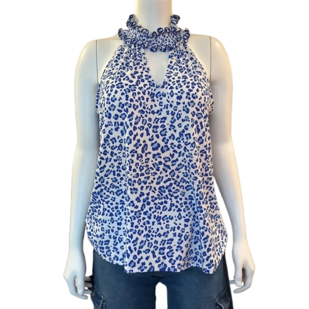 Cobalt blue smock neck halter top