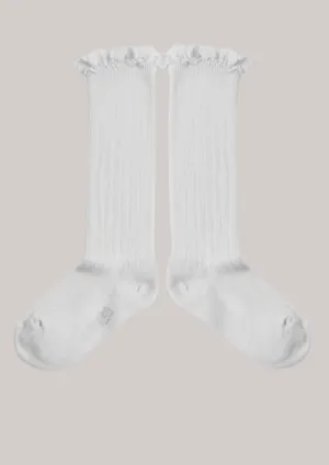 Collégien X Strawberries & Cream - Joséphine Blanc Neige - Knee Socks with Lace
