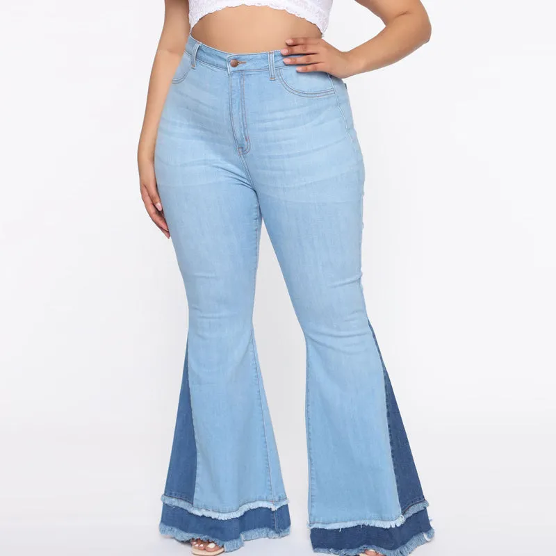 Colorblock Tassel Bell Bottom Denim Pants