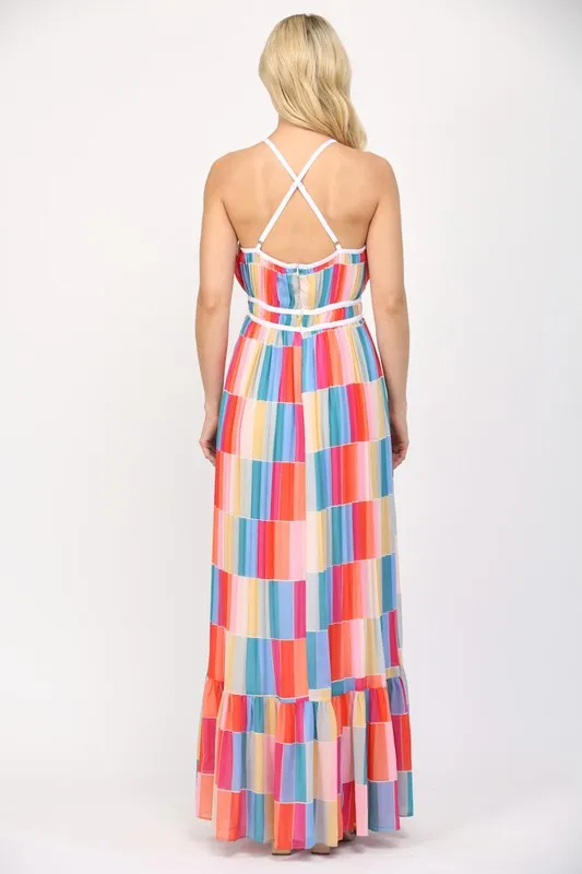 Colorful Block Print Maxi Dress