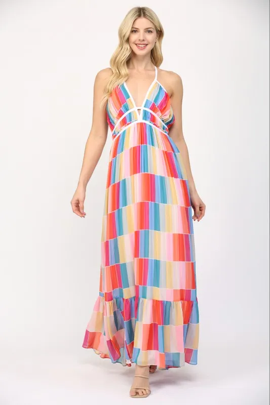 Colorful Block Print Maxi Dress