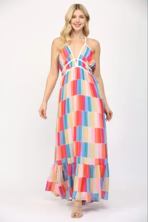 Colorful Block Print Maxi Dress