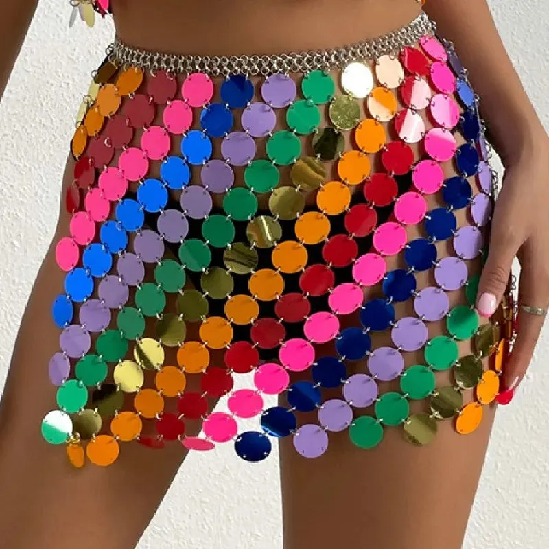 Colorful Glitter Sequins Camisole with Hollow Out Skirt Bikini Bra Chain | 2025 Summer Nightclub Party Jewelry