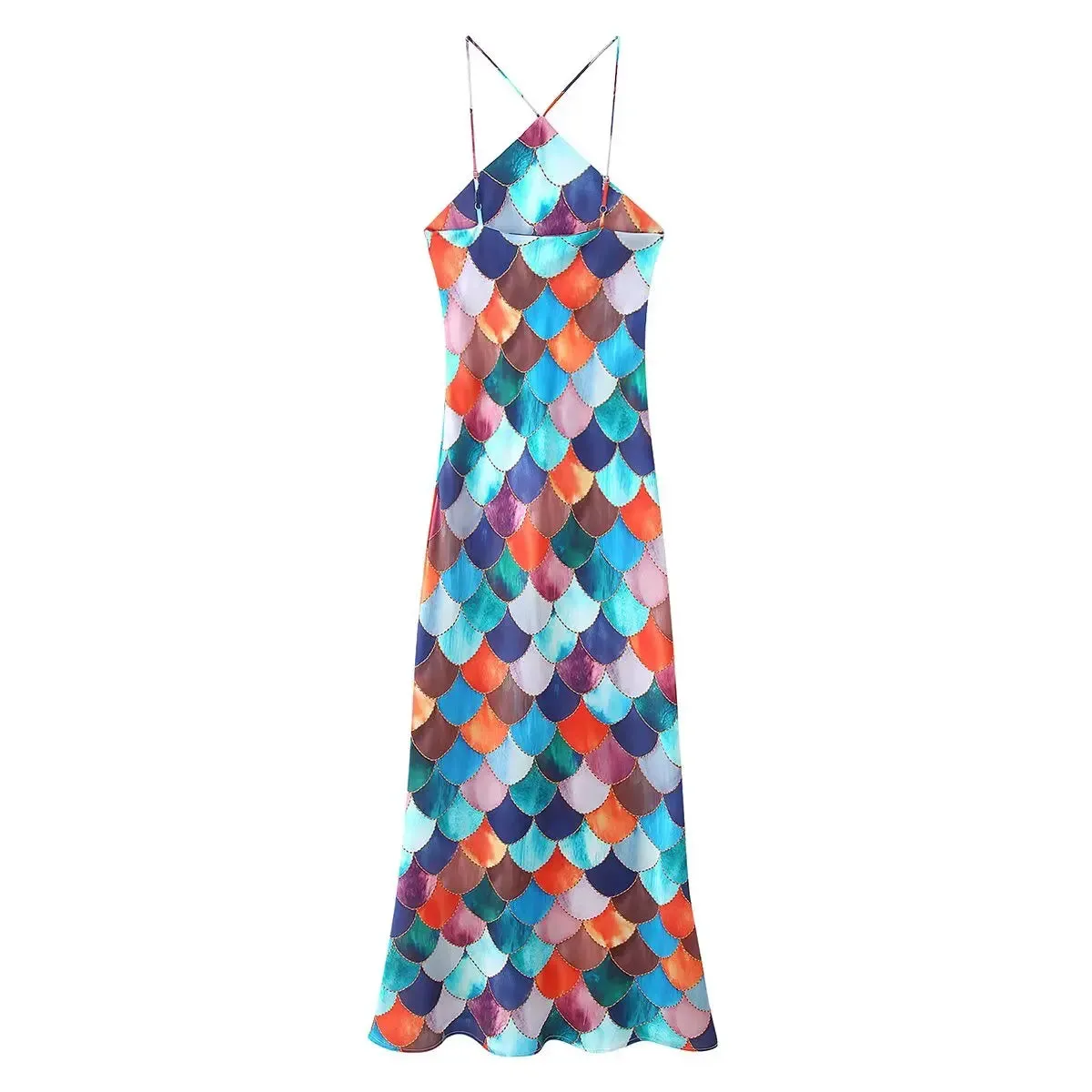 Colorful Printed Halter Maxi Dress
