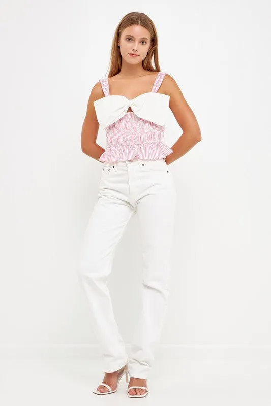 Contrast Bow Striped Top