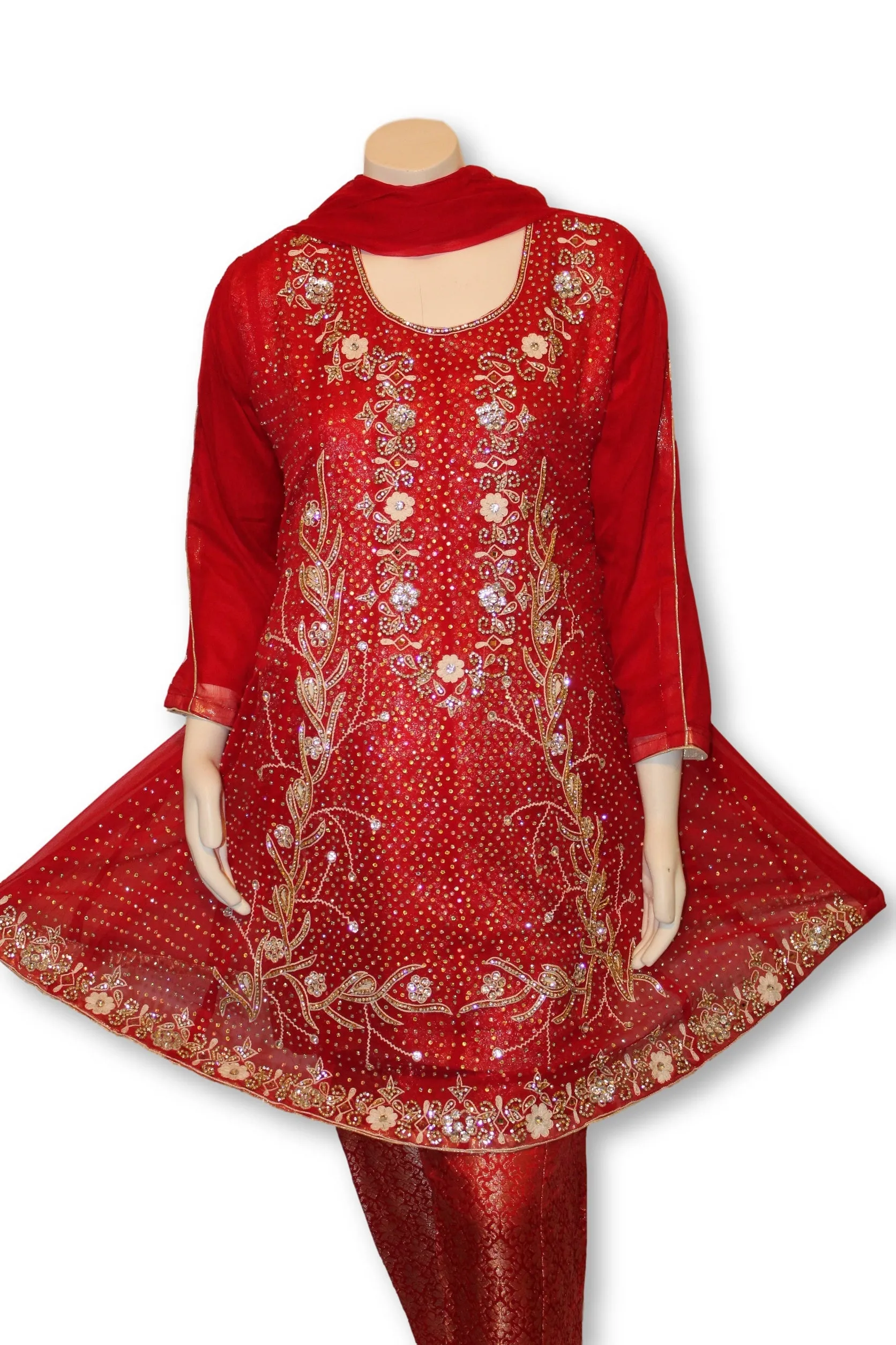 Copy of E26 A  Pakistani Indian Heavy 3 PC Bridal Wear Luxury  Chiffon Dress In Red