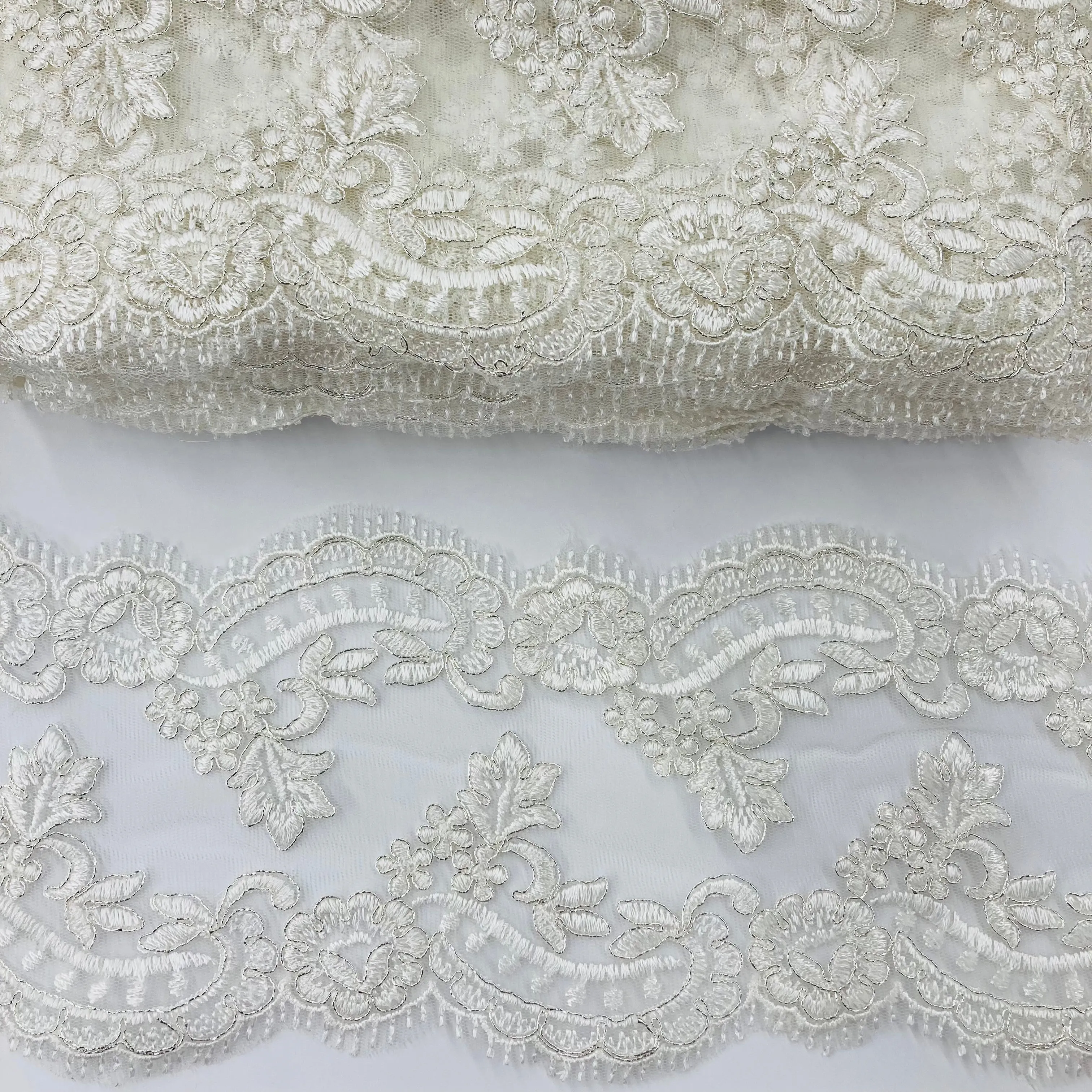 Corded Double Sided Lace Trimming Embroidered on 100% Polyester Net Mesh | Lace USA - 95375W/2